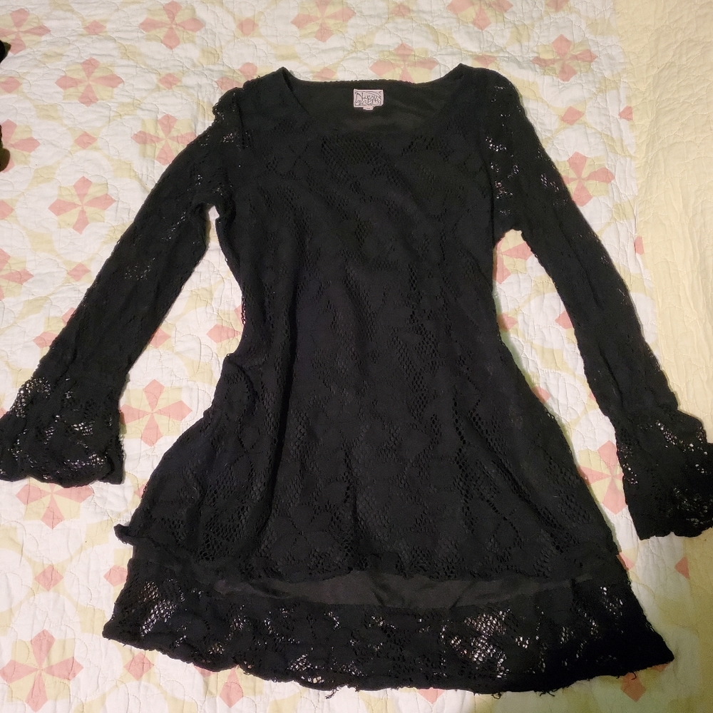 Noveau Pink Black Lace Dress